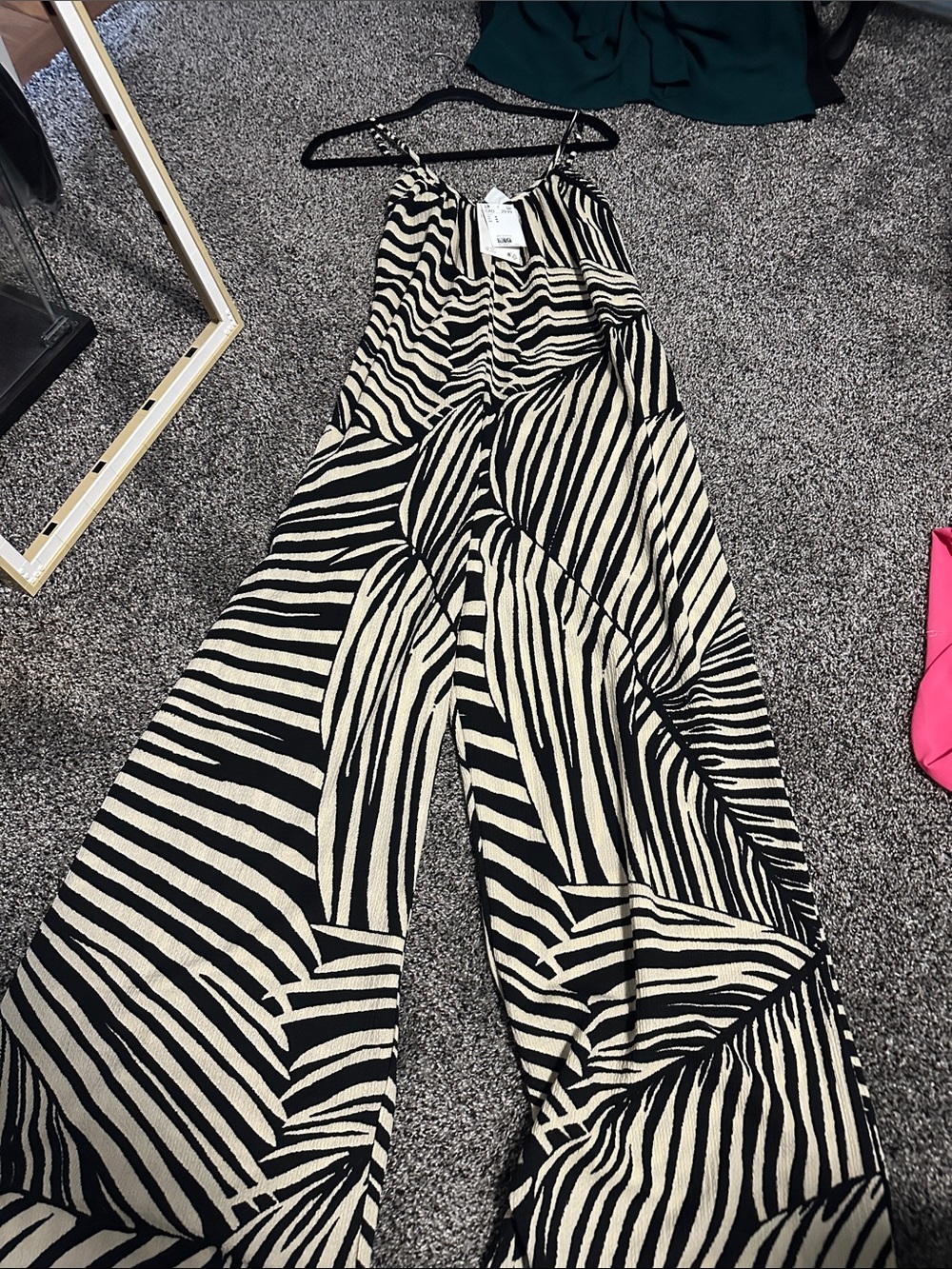 H&M Black & Cream Wide-Leg Jumpsuit with Zebra Print